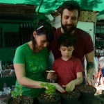 Rebecca Fiori, Thomas Fiori & Nico Fiori gardening