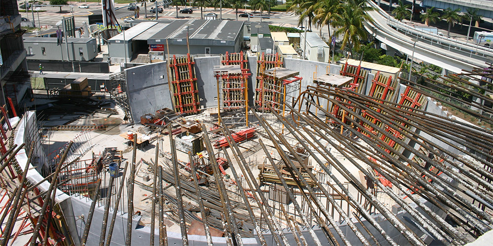 Long metal rods form the base of the planetarium.