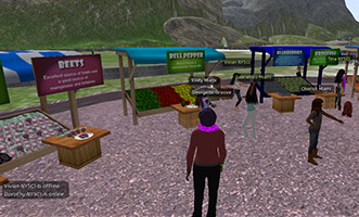 A character in a virtual simulation decides which healthy food truck to visit.