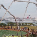 View of a cruise from a construction site