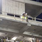 Construction workers spread around a construction site