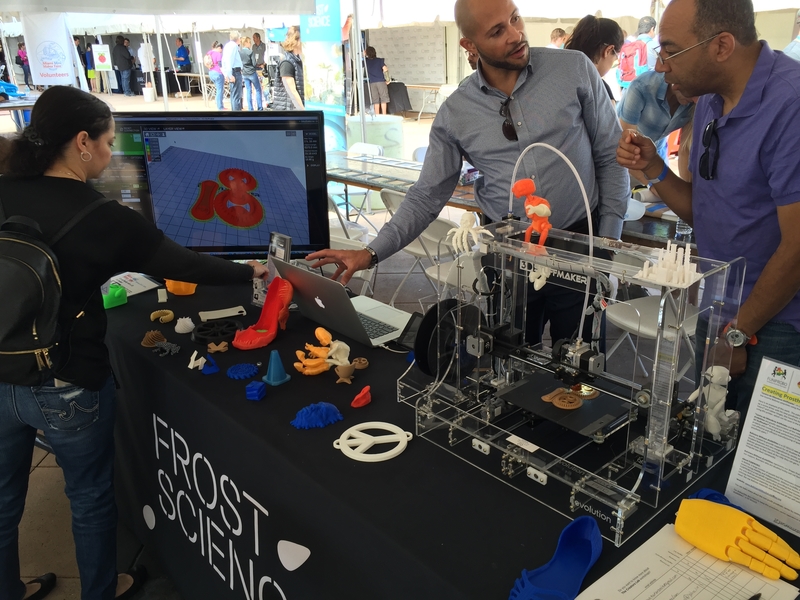 3-D Stuffmaker, engages guests at the Frost Science pavilion with demonstrations that involve their 3-D printer.