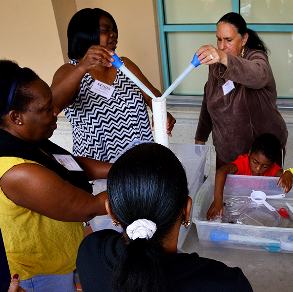 Group attempting a science experiment