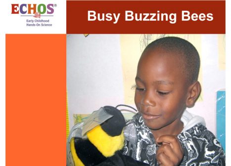 Young boy playing with a bee stuffed animal