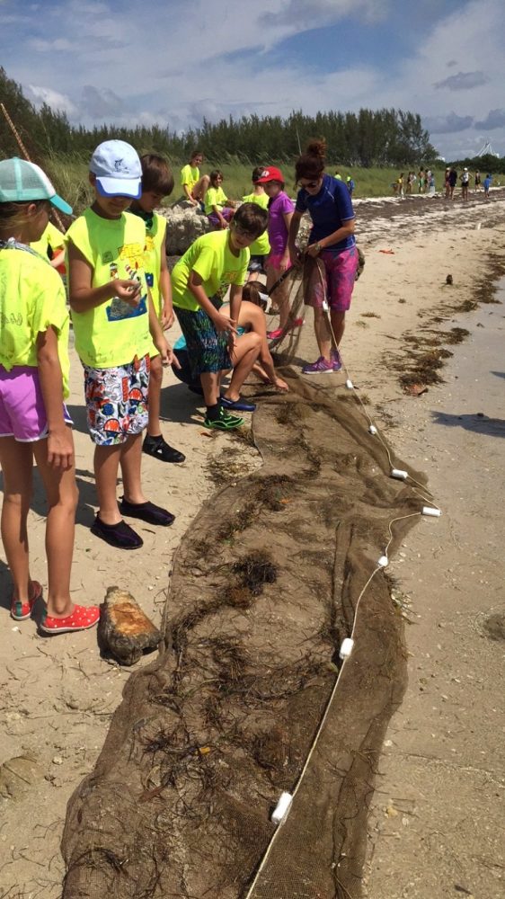 Young kids setting up an ocean net