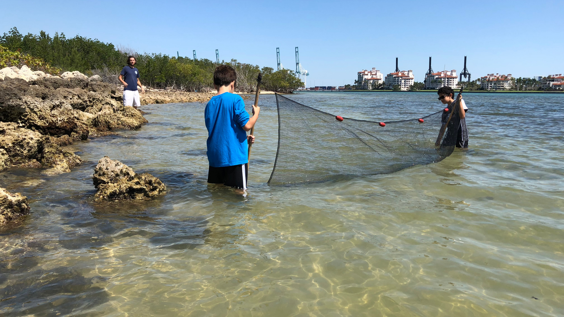 kids with net in the water