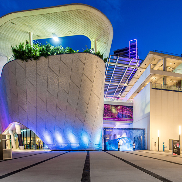 View of Frost Science Museum from Museum Plaza