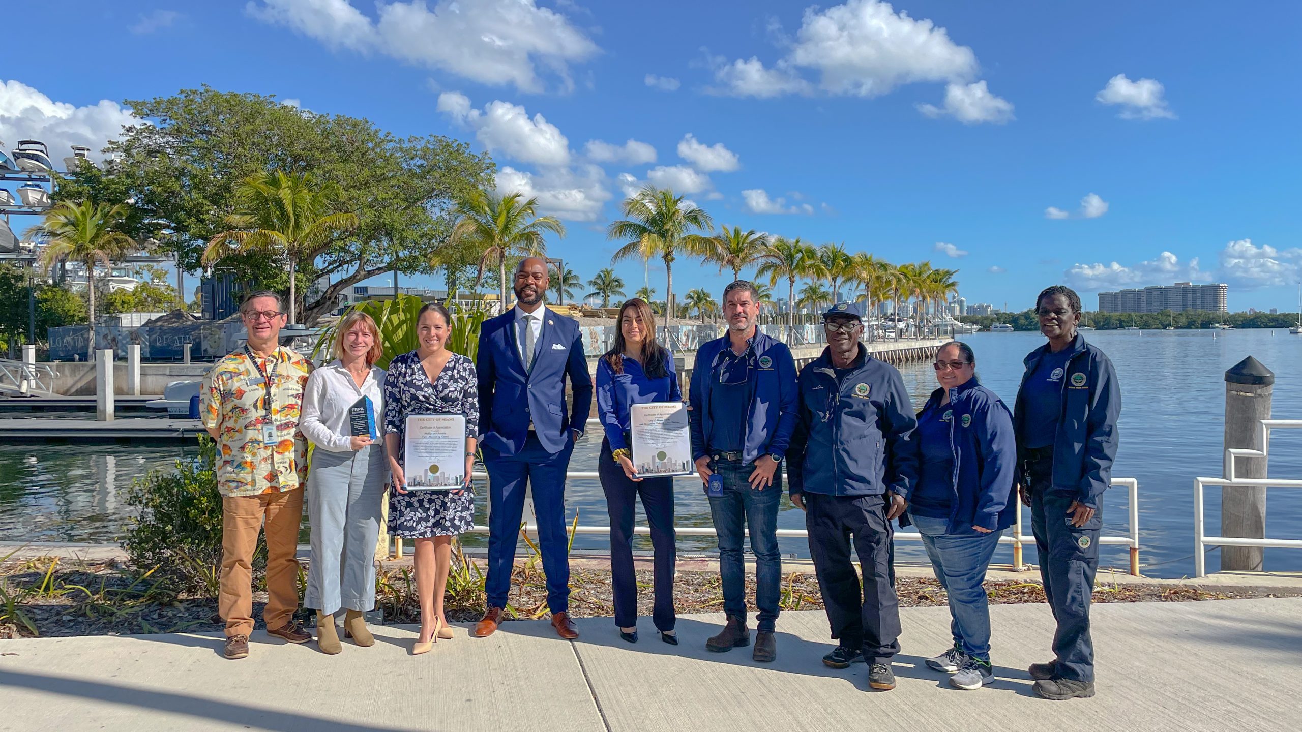 Frost Science team members Steve Bailey, Lauren Reilly, and Shannon Jones pose with staff from the City of Miami's Natural Resources Department.